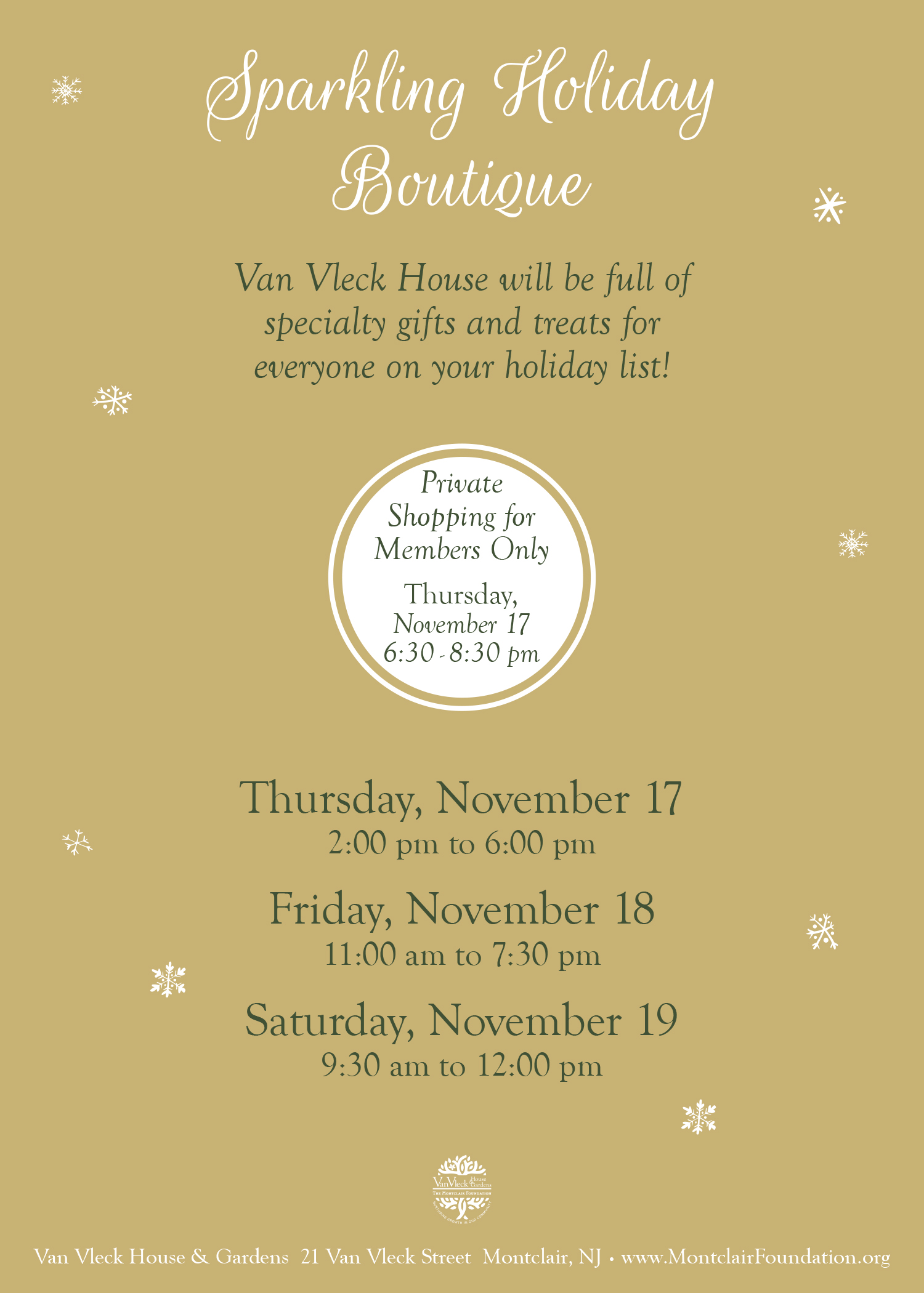 Holiday Events at Van Vleck - Sparkling Holiday Boutique - The Montclair  Foundation
