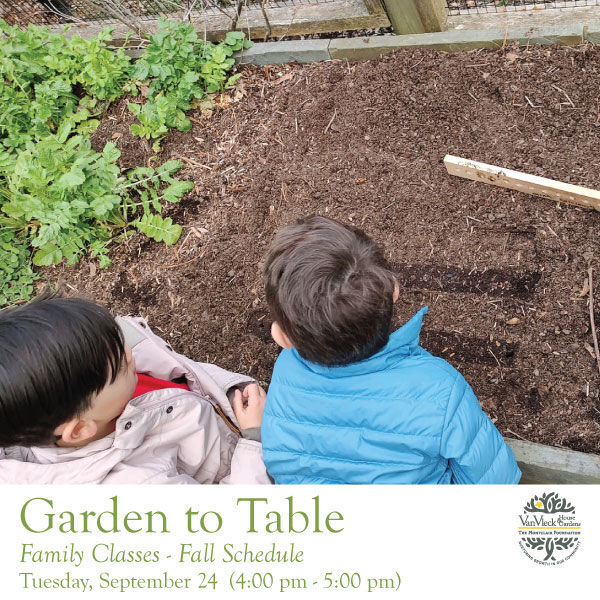 Enjoy quality time in the garden with your child/children as we explore the Edible Garden and all that it has to offer. Help us weed and water, plant, and harvest. We will prepare a simple snack with ingredients found in the garden. 

🌱
Garden to Table
Tuesdays
4pm - 5pm
 
🍎
September 24 - Recipe: No Bake Applesauce Cookie Dough 
https://montclairfoundation.org/event/garden-to-table-family-class-5/2024-09-24/ 

Additional Classes:
October 17 - Recipe: Pumpkin Hummus
November 7 - Recipe: Spinach Kale Bites 
December 12 - Recipe: Peppermint Tea

* Ages 4 and up but all are welcome. 
* Children must be accompanied by an adult. 

Thank you to our program sponsor @montclairstateu

#gardentotable #classesatvanvleck #visitvanvleck #montclairnj #nobakeapplesauce #vanvleckhouseandgardens #themontclairfoundation